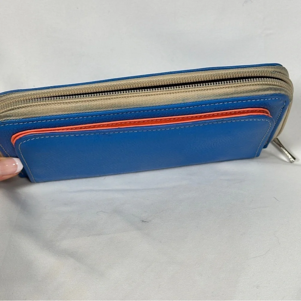 CIERVO Handmade Leather Zip Around Wallet Royal Blue